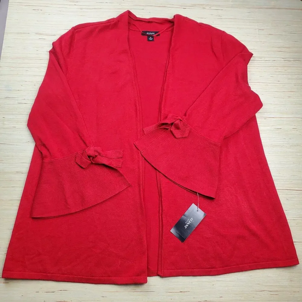 ALFANI Red Bell Sleeve Open Cardigan Sweater